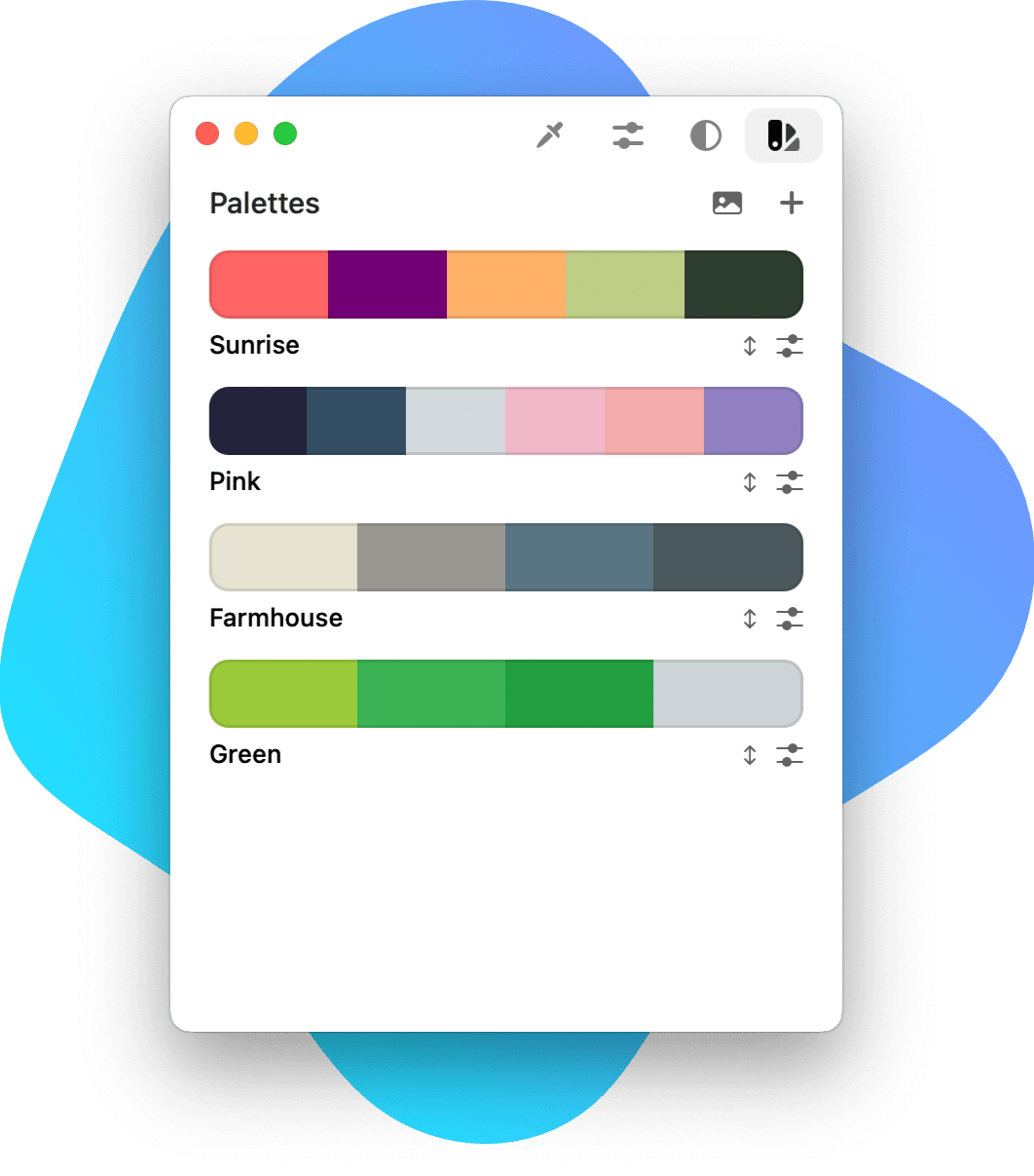 ColorSlurp palettes user interface