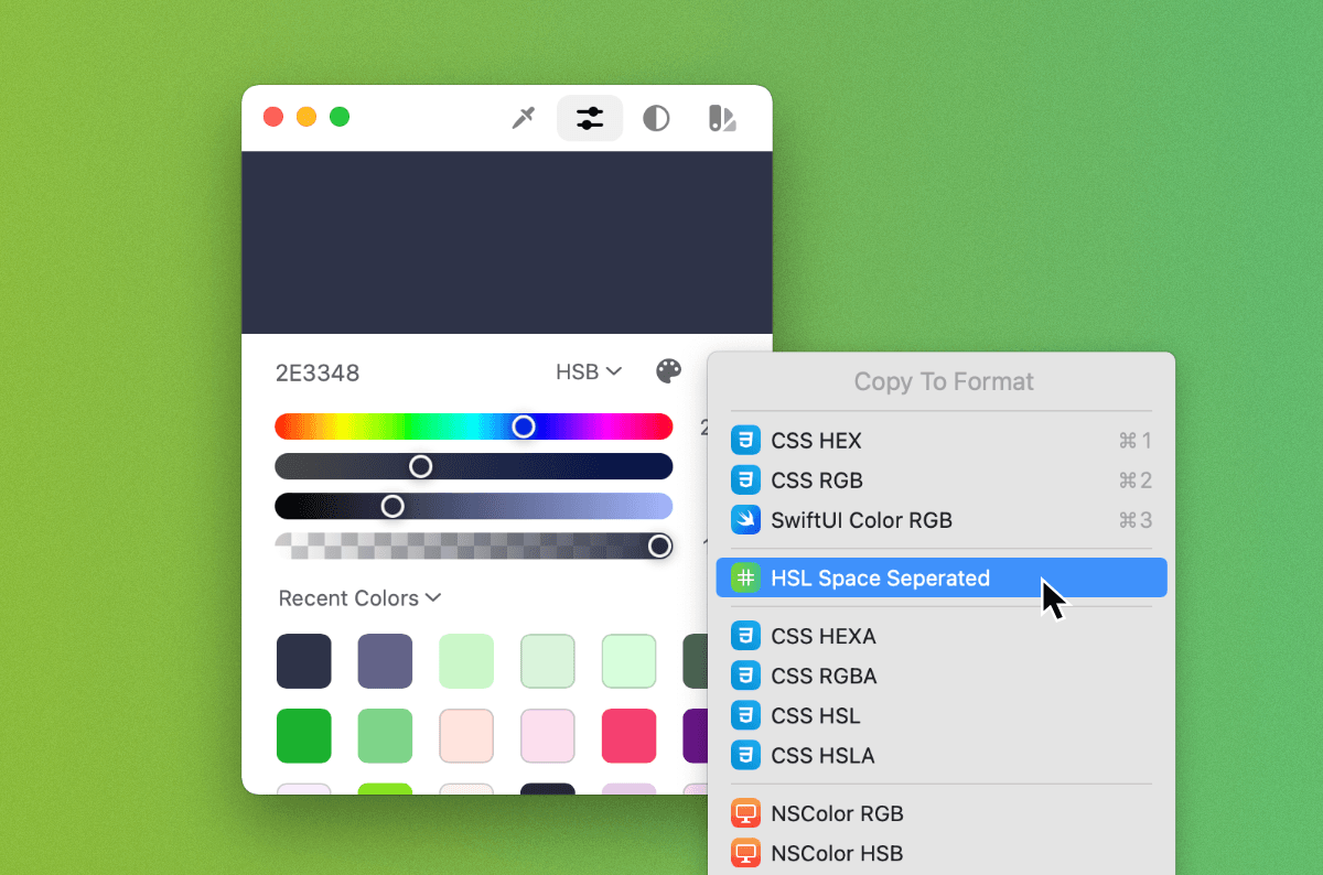 Custom color format in ColorSlurp's format menu
