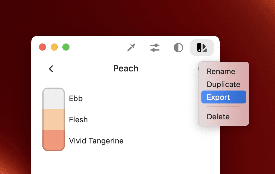 Export palette menu option