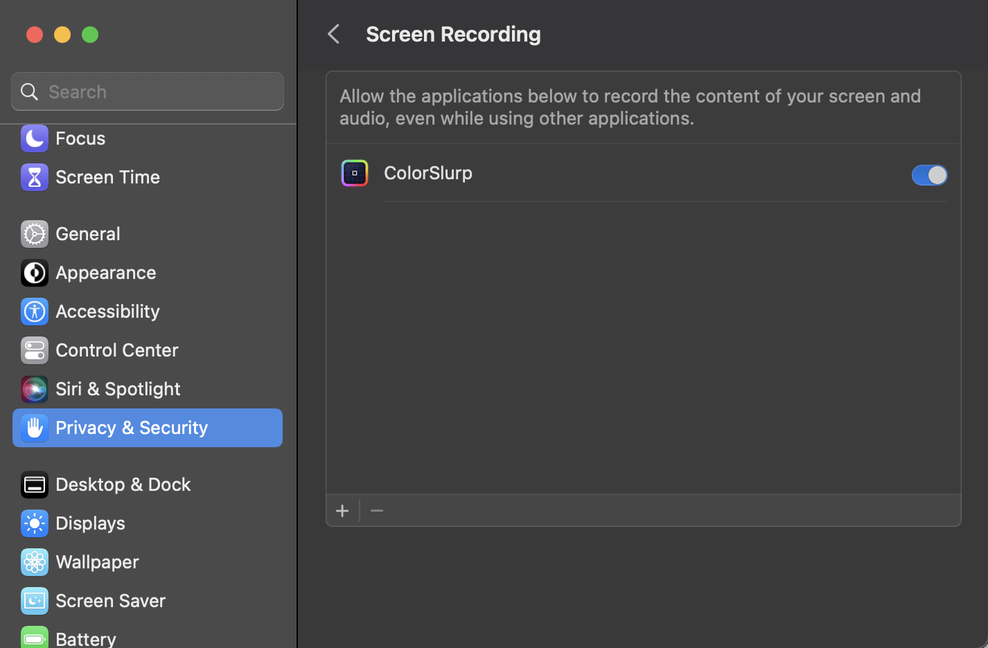 Screen recording system preferences
